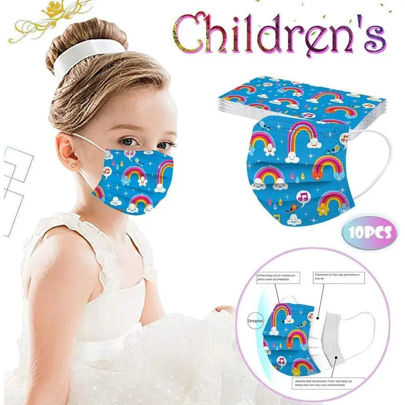 Kids' Disposable 3-Layers Non-Woven Facemask (KF5-EMK03, 14.5 Cm * 9.6 Cm), 50Pcs Adjustable Playful 3-Ply Covering for Halloween/Christmas, Breathable Protective Mask for Boys/Girls Outdoor School Use