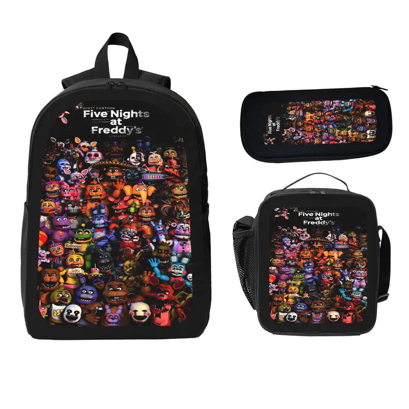 Five Nights At Freddys Backpack Set BackpackLunch Bag Pencil Case Anime FNAF Bookbag Kids Backpack Teen Backpack Travel Backpack Student Gamer Gift Back To School TikTok Viral Trendy Unisex Boys Girls Daily Carry, And Lunchbox Set Backpacks
