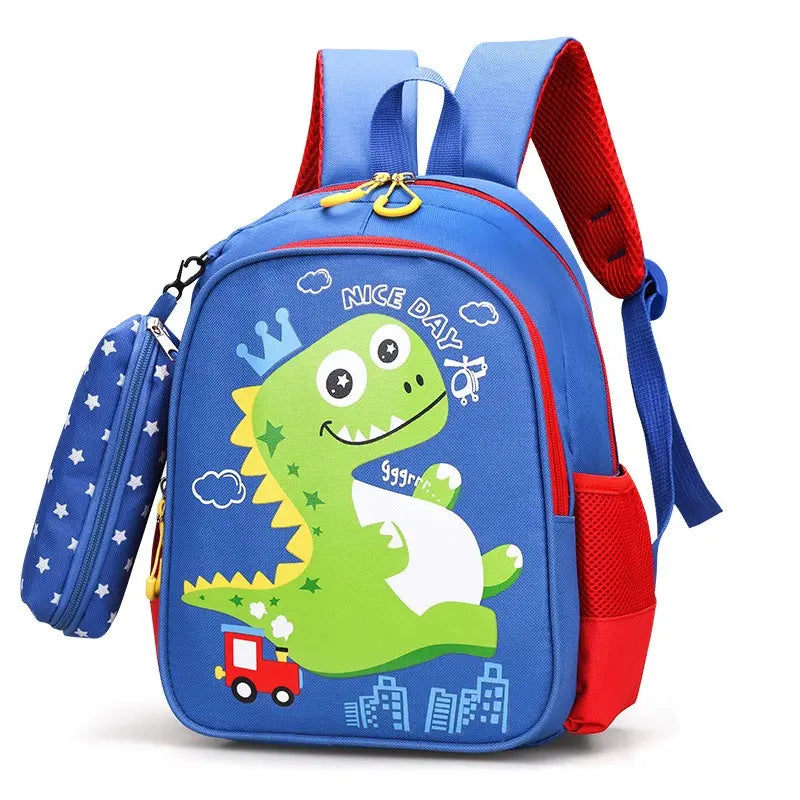 12-Inch Lightweight Kids Backpack Set with Pencil Pouch - Adjustable, Playful Look Study-Ready Bags (Pink Unicorn, Purple Dinosaur) for Back to School Haul, First Day of School