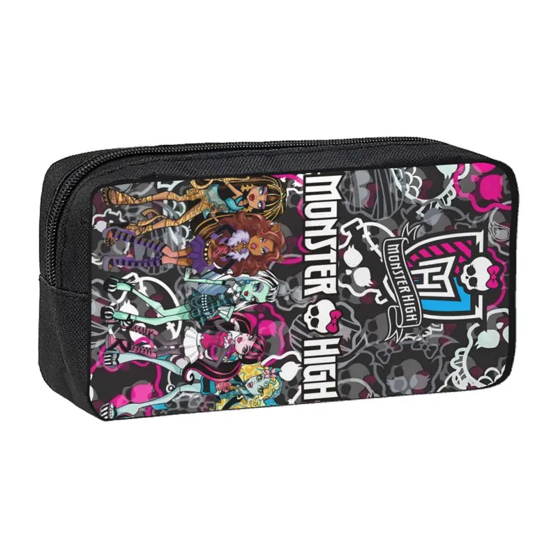 2Pcs Monster High Cartoon Print Backpack Set Unisex, 17 Inch Large Capacity Laptop Rucksack with Pencil Pouch, Spacious Student Bookbag for Middle High School, Ideal Birthday Festival Party Gifts