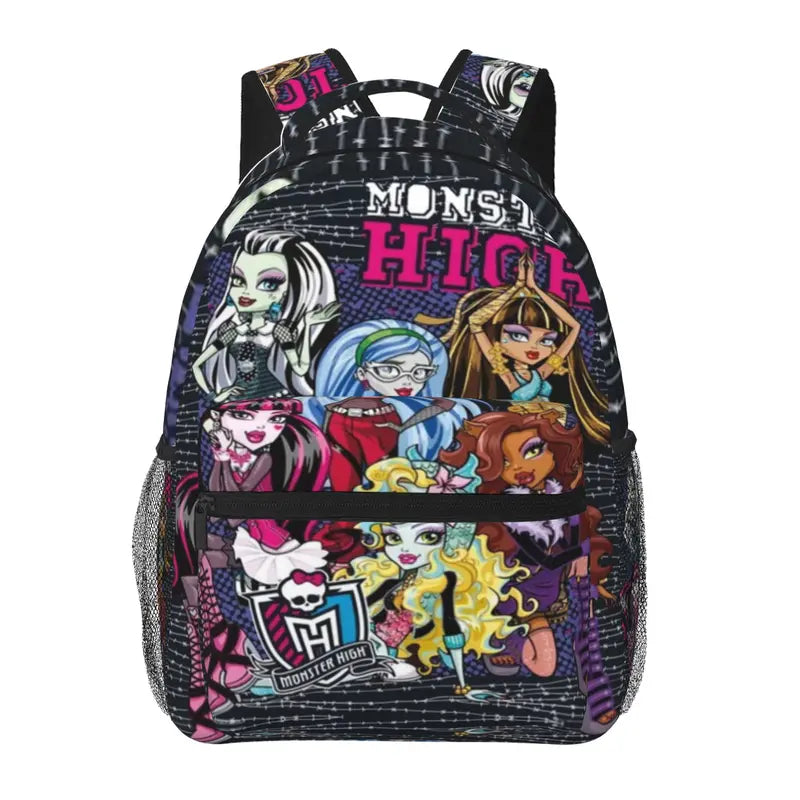 2Pcs Monster High Cartoon Print Backpack Set Unisex, 17 Inch Large Capacity Laptop Rucksack with Pencil Pouch, Spacious Student Bookbag for Middle High School, Ideal Birthday Festival Party Gifts