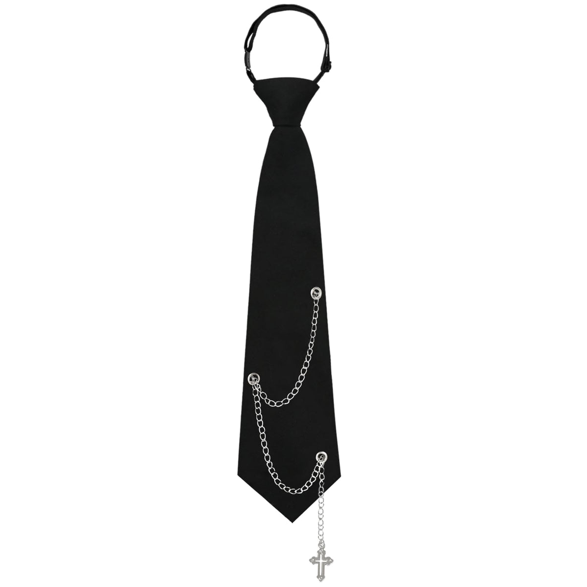 LJBFNN Black Ties for Women, Womens Tie with Metal Chain 2.76'' Pre-Tied Necktie for Girls School Uniform Shirt Accessory