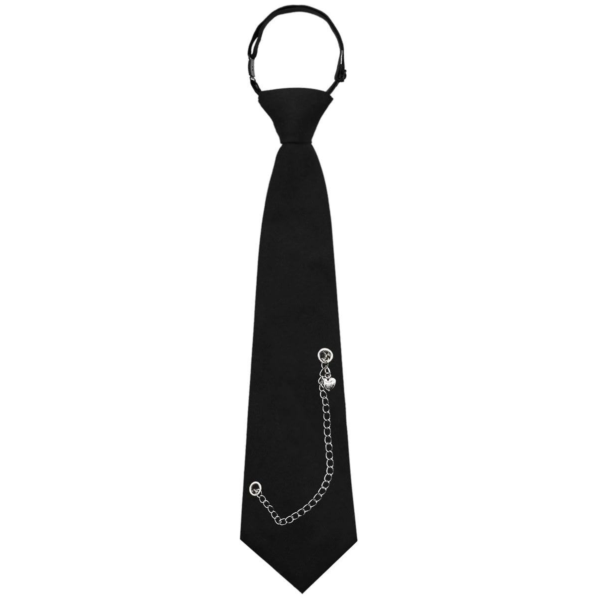 LJBFNN Black Ties for Women, Womens Tie with Metal Chain 2.76'' Pre-Tied Necktie for Girls School Uniform Shirt Accessory