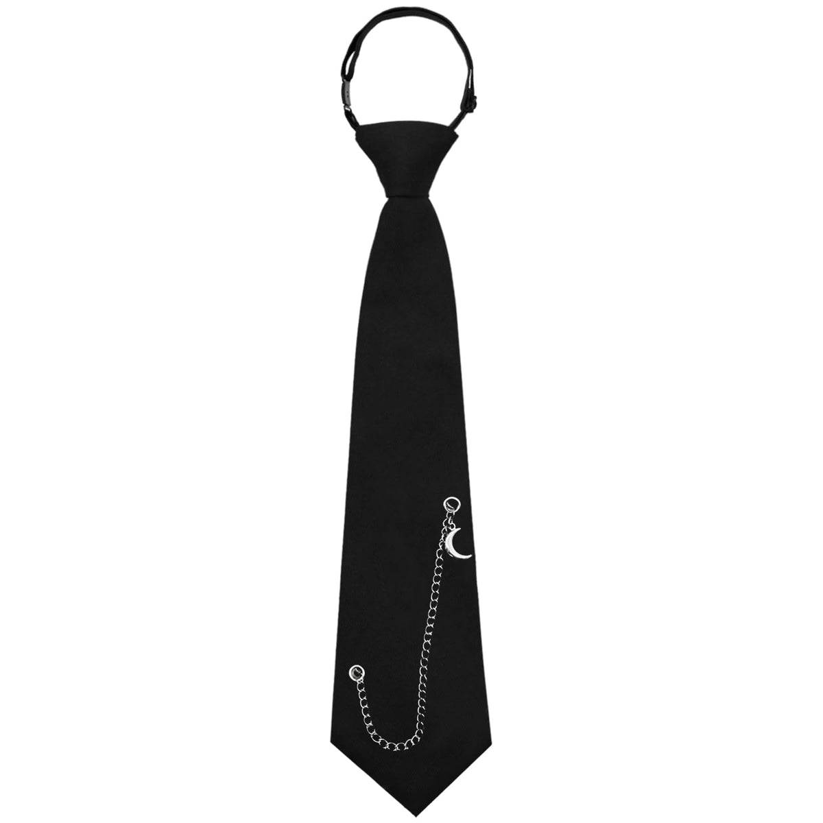 LJBFNN Black Ties for Women, Womens Tie with Metal Chain 2.76'' Pre-Tied Necktie for Girls School Uniform Shirt Accessory