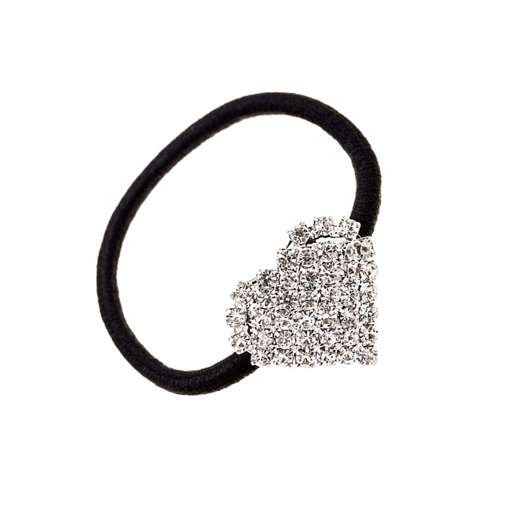 Hair Tie, Fashion Bling Crystal Rhinestone Hair Accessories for Women Girls (Silver Heart Scrunchies, Bands, Ropes, Circles, Elastics, Headband)