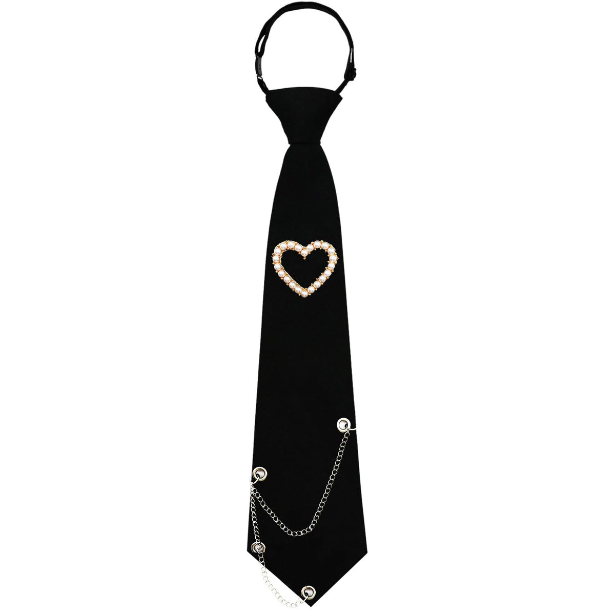 LJBFNN Black Ties for Women, Womens Tie with Metal Chain 2.76'' Pre-Tied Necktie for Girls School Uniform Shirt Accessory