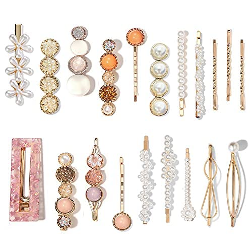 Mehayi 20 PCS Pearl Hair Clips Set Fashion Korean Acrylic Resin Hair Barrettes, Bobby Pins Hairpins for Women and Ladies Girls Headwear Styling Tools, Hair Accessories for Decorative Party Wedding