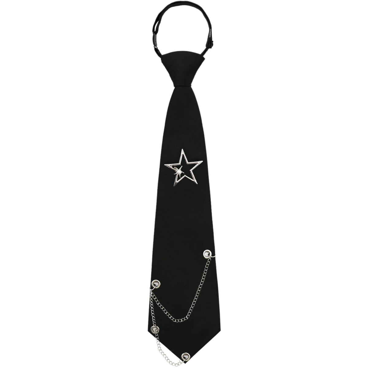 LJBFNN Black Ties for Women, Womens Tie with Metal Chain 2.76'' Pre-Tied Necktie for Girls School Uniform Shirt Accessory