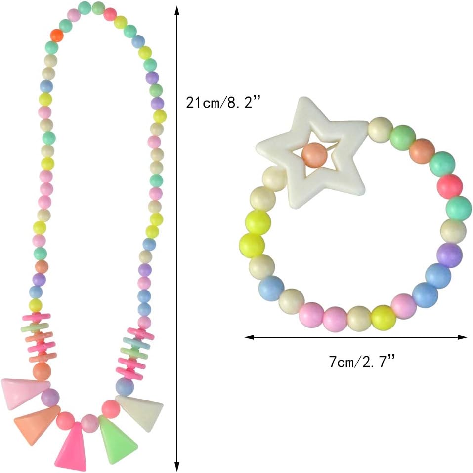 obmwang 20Pcs Princess Necklace Bracelet Set, Teenager Costume Jewelry Play Jewelry for Women Dress Up Pretend Play Party Favors