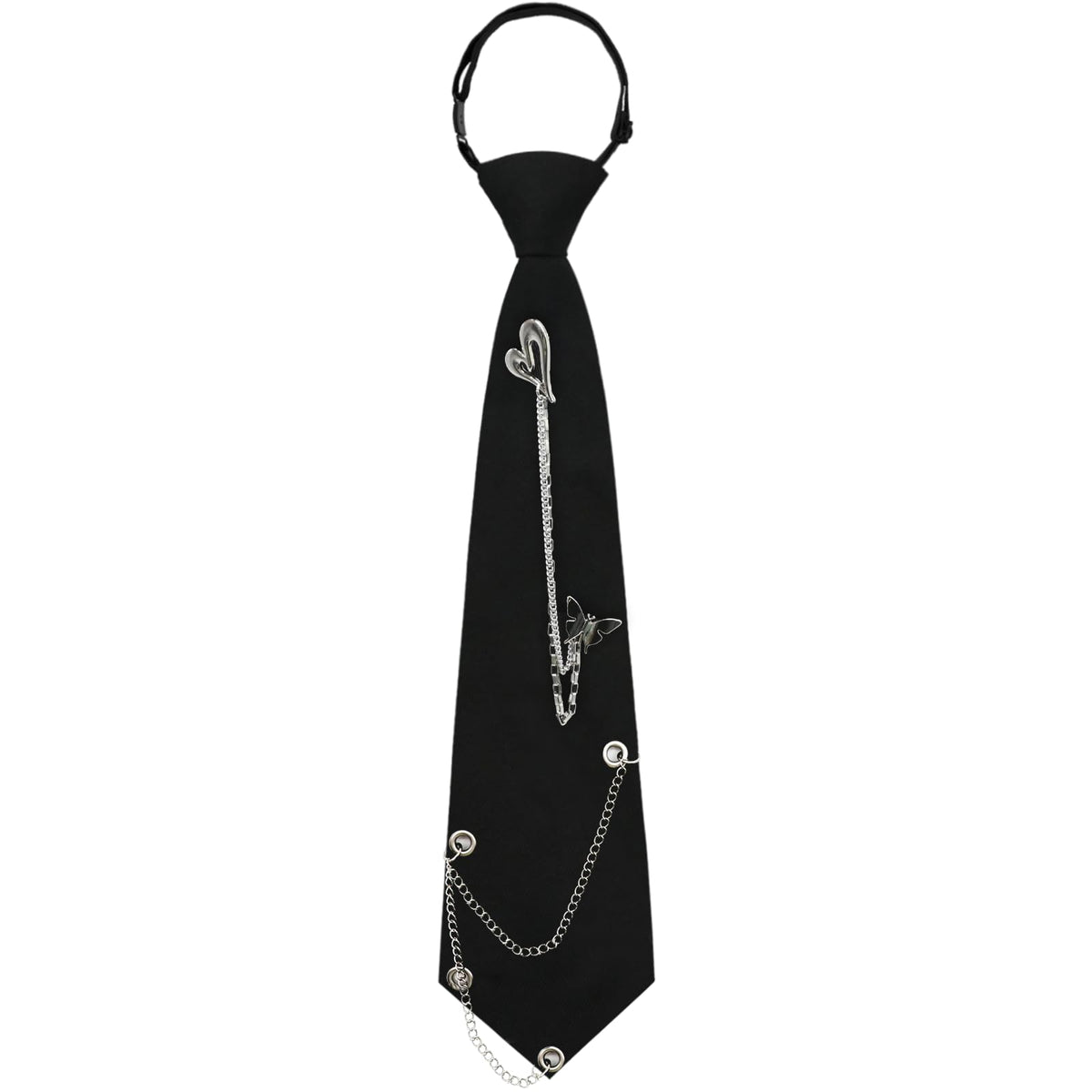 LJBFNN Black Ties for Women, Womens Tie with Metal Chain 2.76'' Pre-Tied Necktie for Girls School Uniform Shirt Accessory