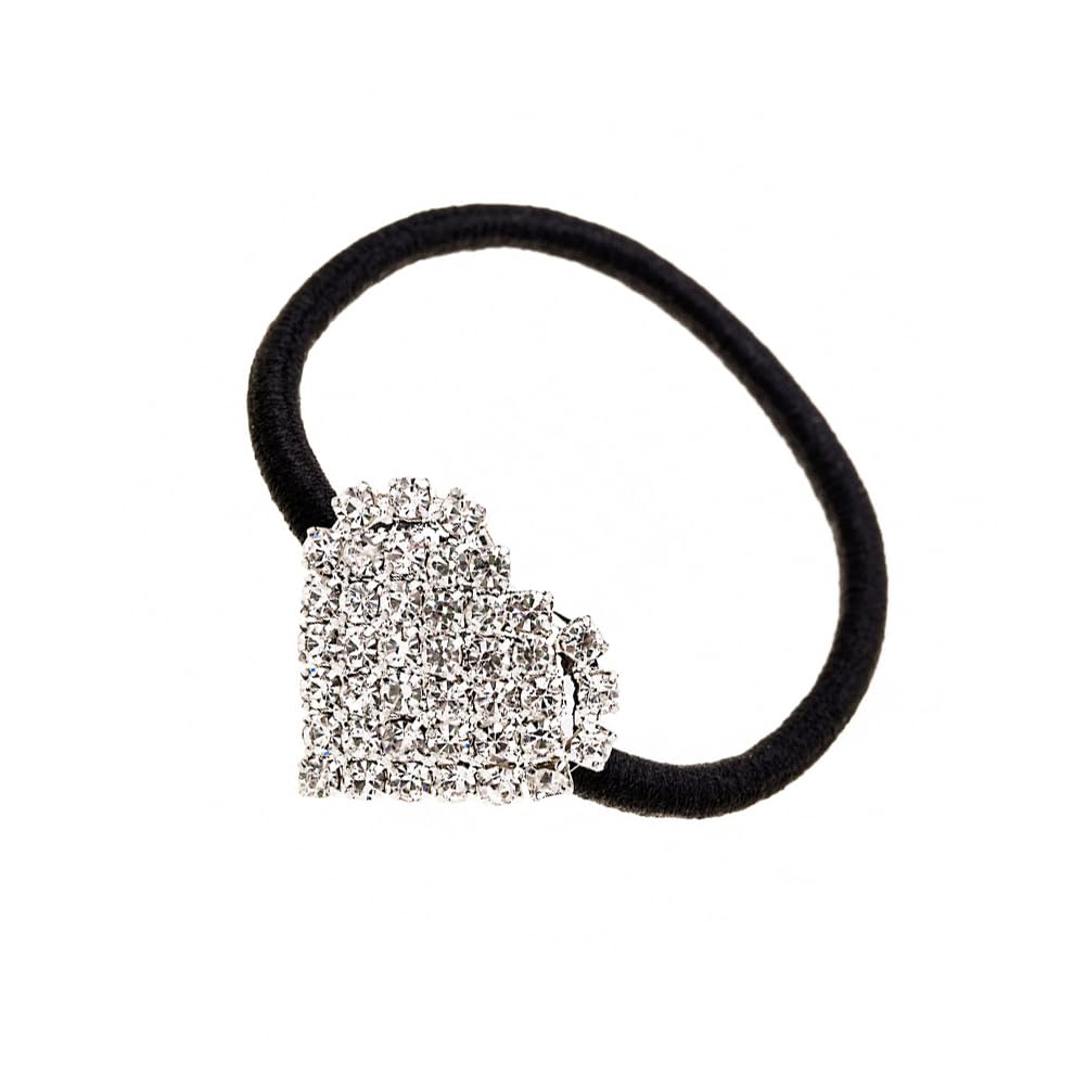 Hair Tie, Fashion Bling Crystal Rhinestone Hair Accessories for Women Girls (Silver Heart Scrunchies, Bands, Ropes, Circles, Elastics, Headband)