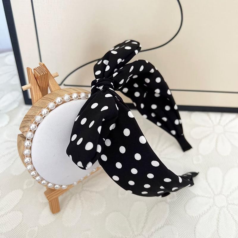 Black Polka Dot Bow Headbands Cute Halloween Headbands 50s Costume Retro Party Hair Accessories for women and girls