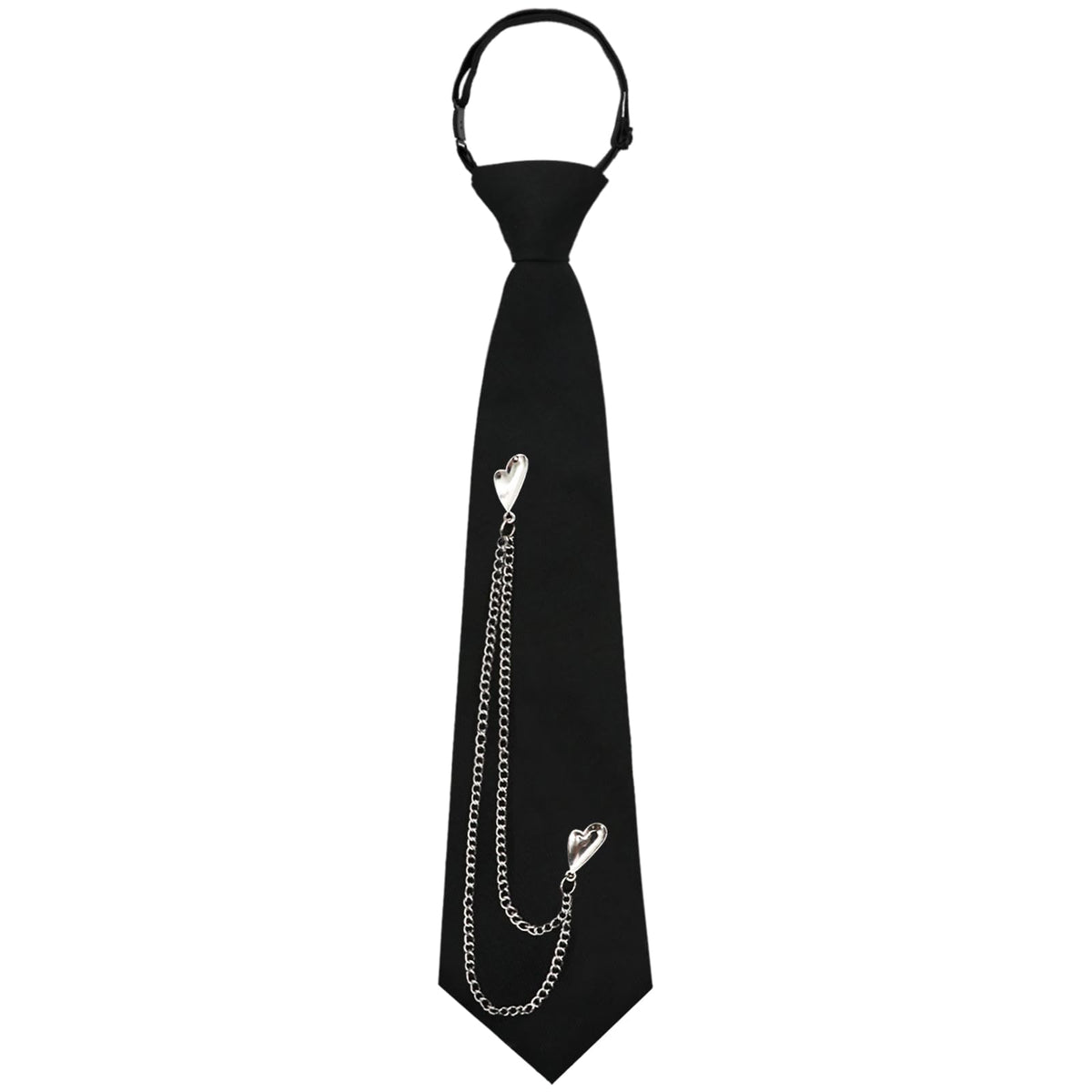 LJBFNN Black Ties for Women, Womens Tie with Metal Chain 2.76'' Pre-Tied Necktie for Girls School Uniform Shirt Accessory