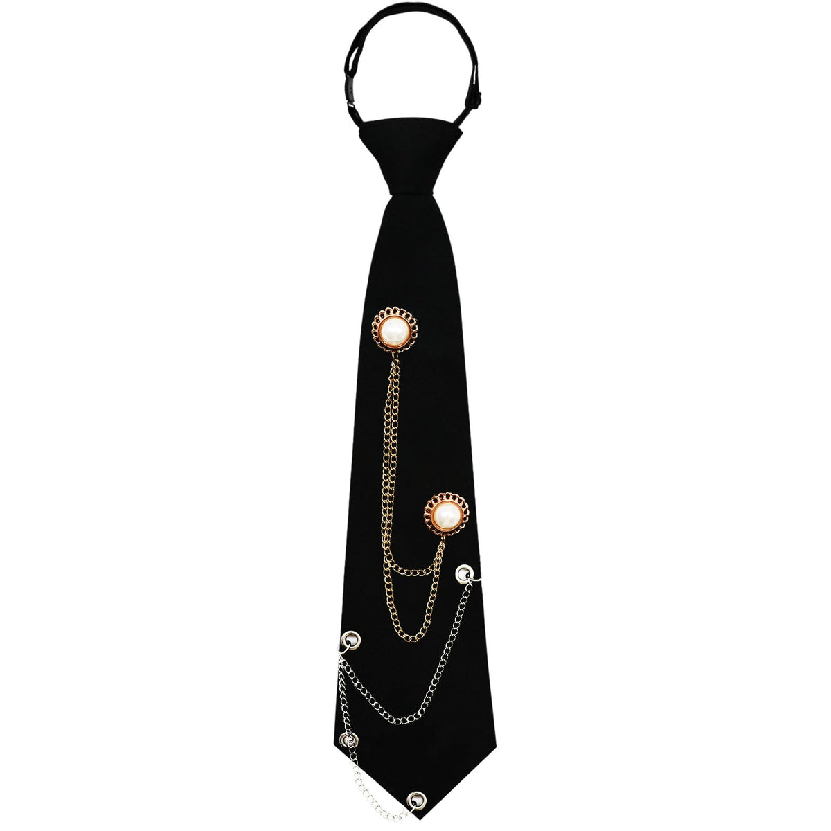 LJBFNN Black Ties for Women, Womens Tie with Metal Chain 2.76'' Pre-Tied Necktie for Girls School Uniform Shirt Accessory