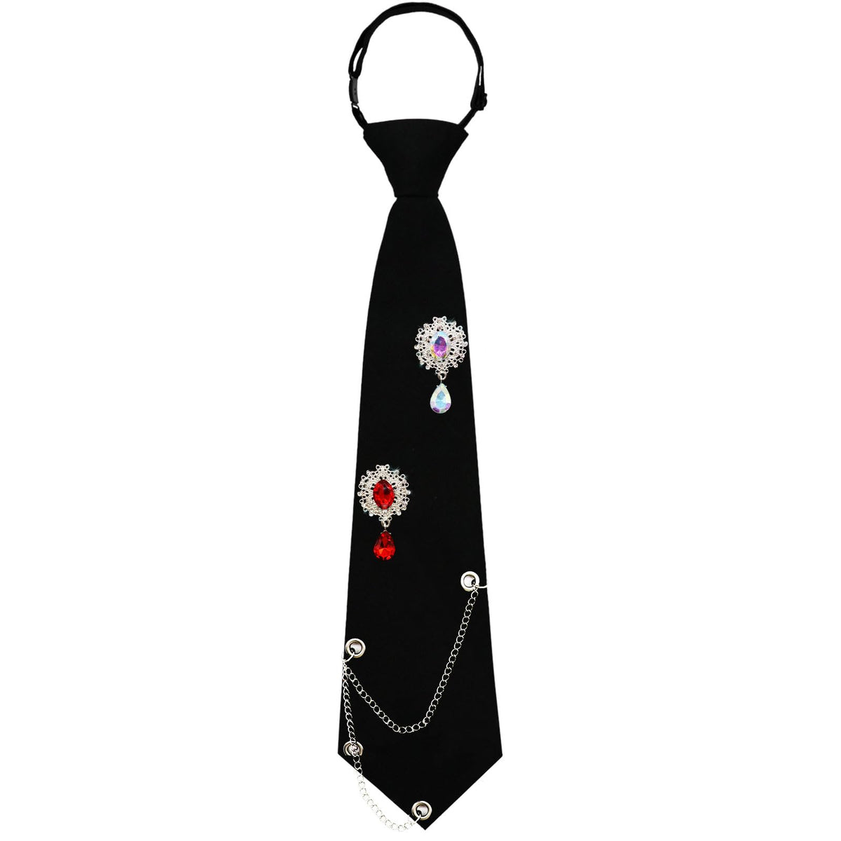 LJBFNN Black Ties for Women, Womens Tie with Metal Chain 2.76'' Pre-Tied Necktie for Girls School Uniform Shirt Accessory