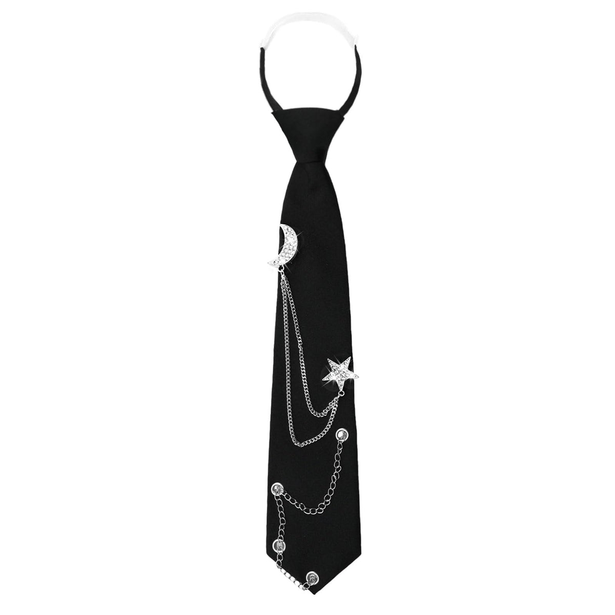 LJBFNN Black Ties for Women, Womens Tie with Metal Chain 2.76'' Pre-Tied Necktie for Girls School Uniform Shirt Accessory