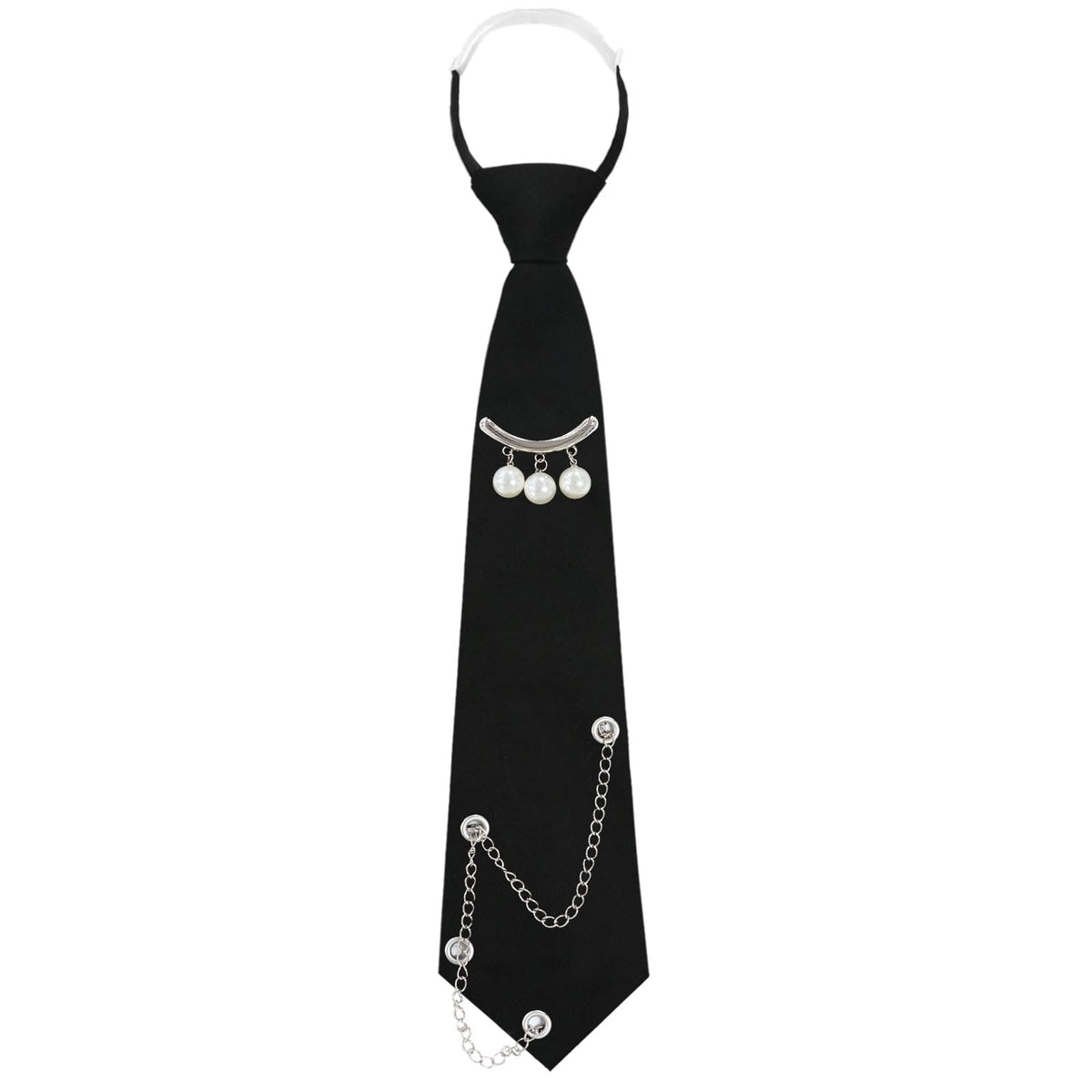 LJBFNN Black Ties for Women, Womens Tie with Metal Chain 2.76'' Pre-Tied Necktie for Girls School Uniform Shirt Accessory