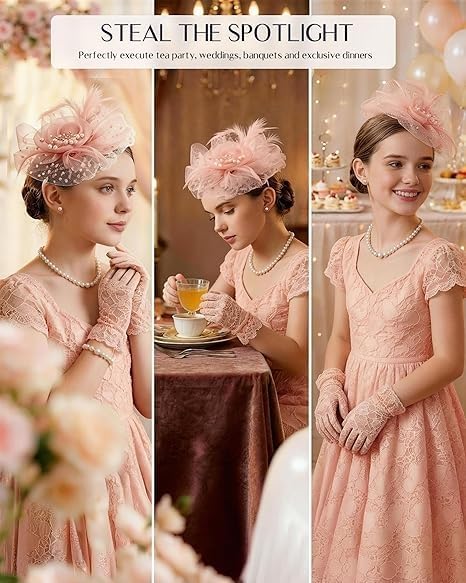 Girls Tea Party Dress Up Accessories Set Blush Pink