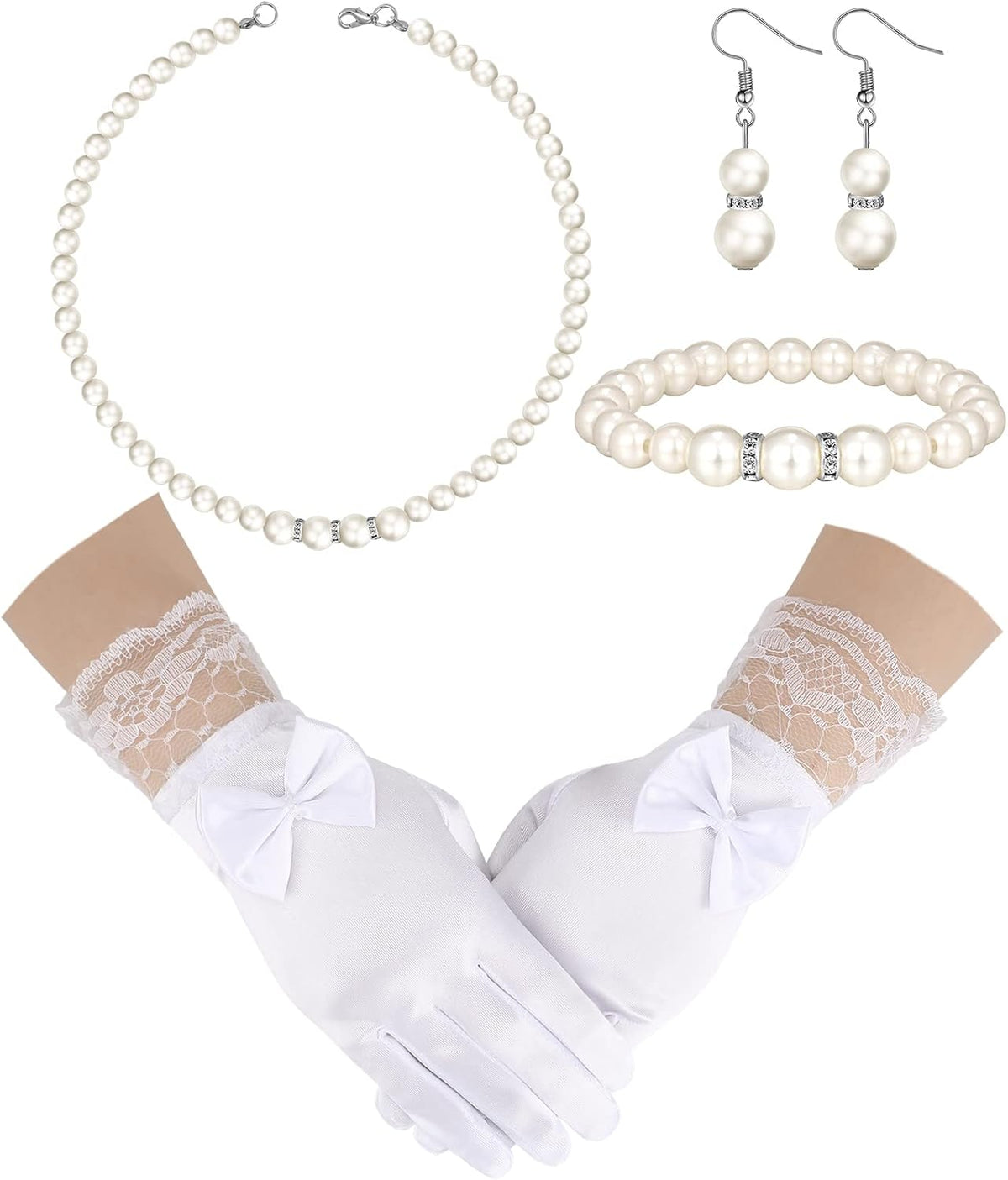 Newcotte 4 Pcs Little Girls Pearl Necklace Jewelry Set