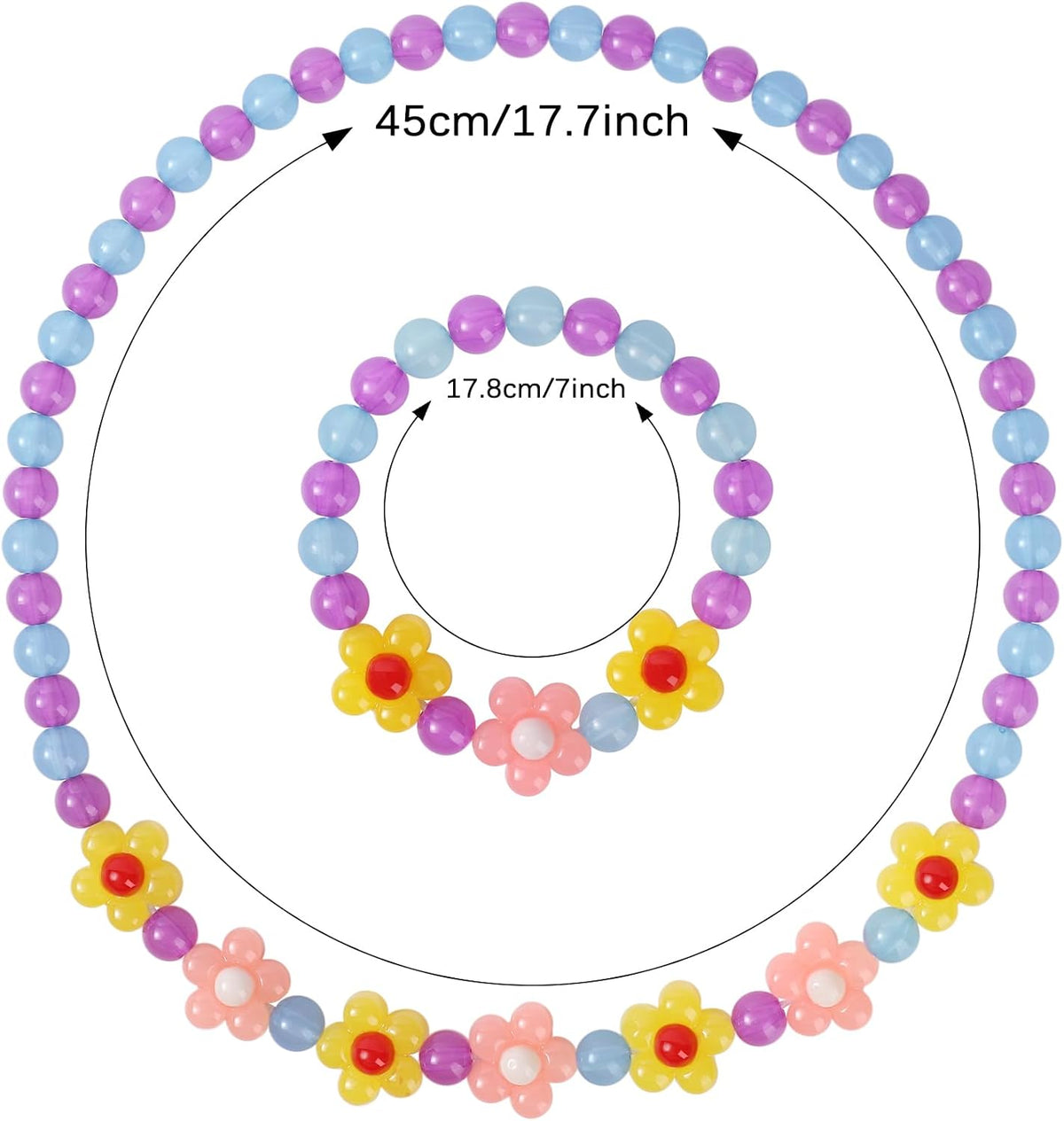 Girls Jewelry Set - Cute Flower Beads Necklace Bracelet-Toddler Girls Flower Jewelry - Stretchy Chunky Costume Jewelry Present Toy-Yellow