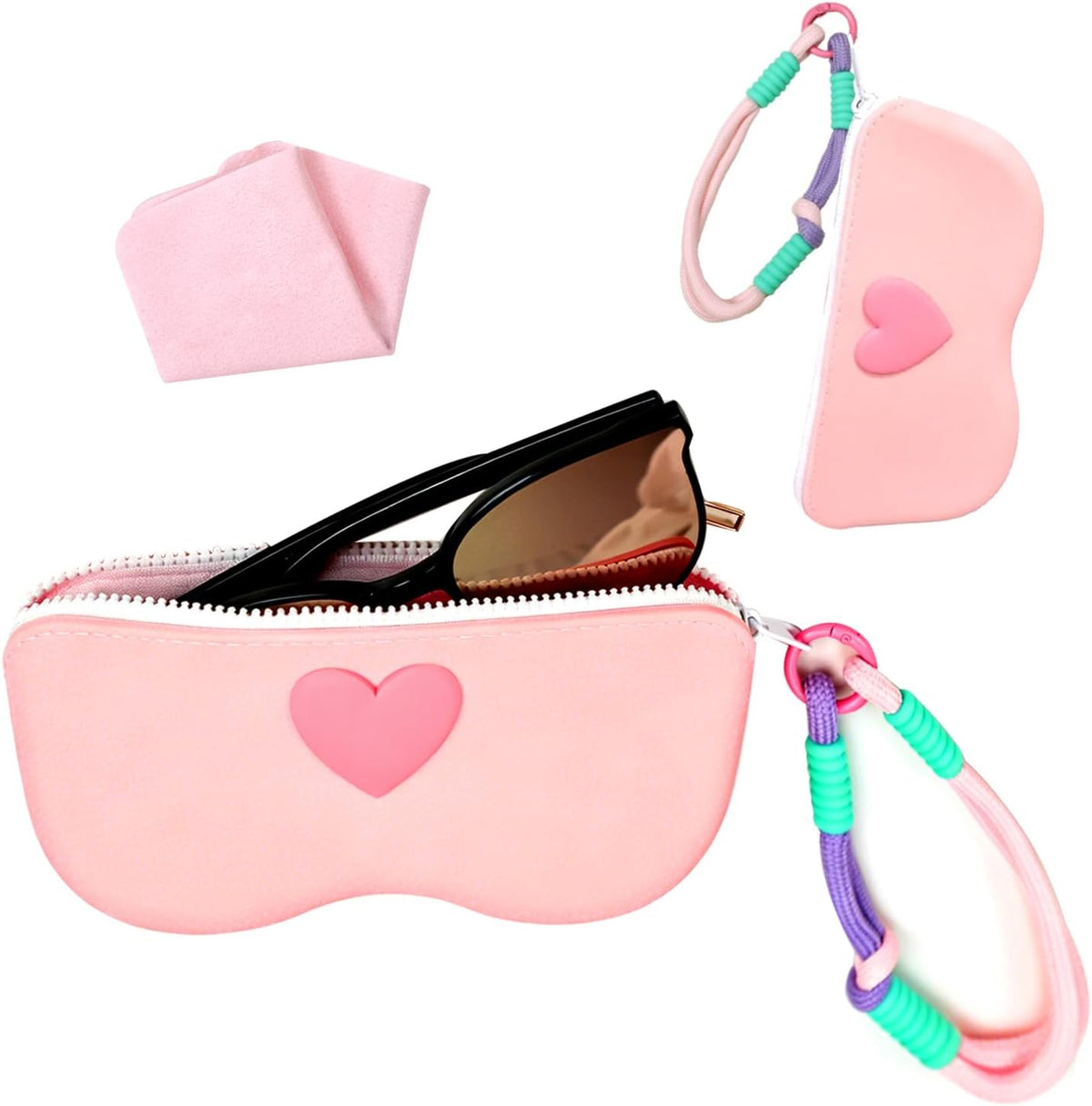 Portable Eyeglasses Case Soft Silicone Zipper Sunglasses Pouch Waterproof Drop-Resistant Bag for Women Girls