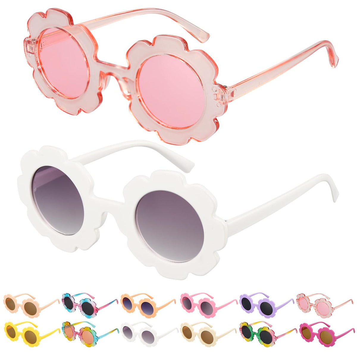 Mdvora 2/4/8/12/24 Pack Round Flower Sunglasses Set, Outdoor Kids Sunglasses Kit