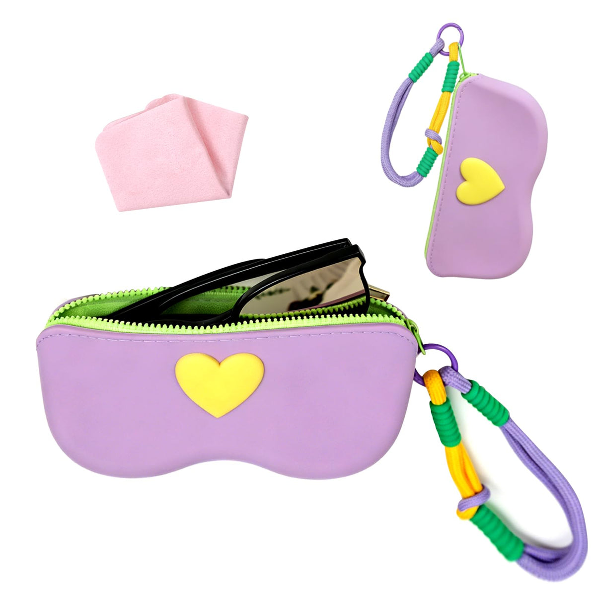 Portable Eyeglasses Case Soft Silicone Zipper Sunglasses Pouch Waterproof Drop-Resistant Bag for Women Girls