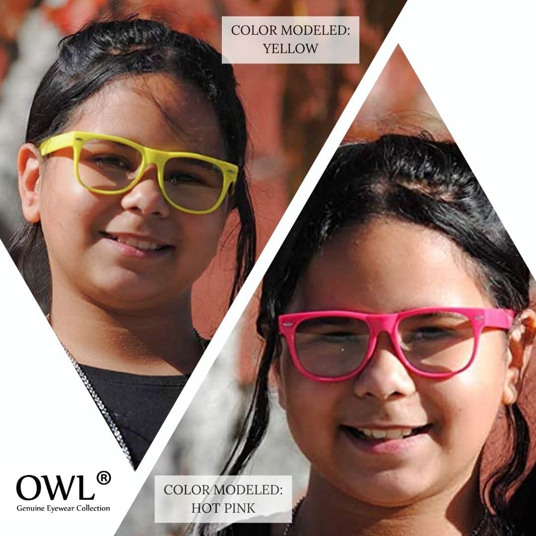 OWL Kids Clear Lens Glasses – Non-Prescription UV400 Eyewear for Children, Colorful Frames (Ages 3+)