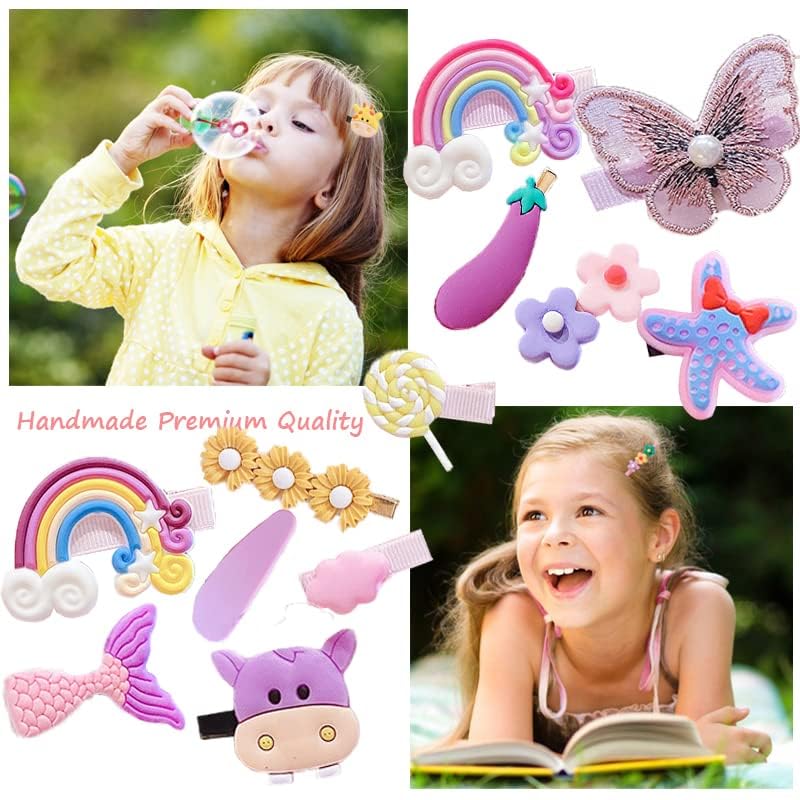 14 PCS Cute Hair Clips Fashion Girls Hair Accessories Flower Fruit Colorful Rainbow Candy Dessert Lovely Animal Barrettes Set Non-slip Metal Snap Pins for Girls Kids Teens Toddlers