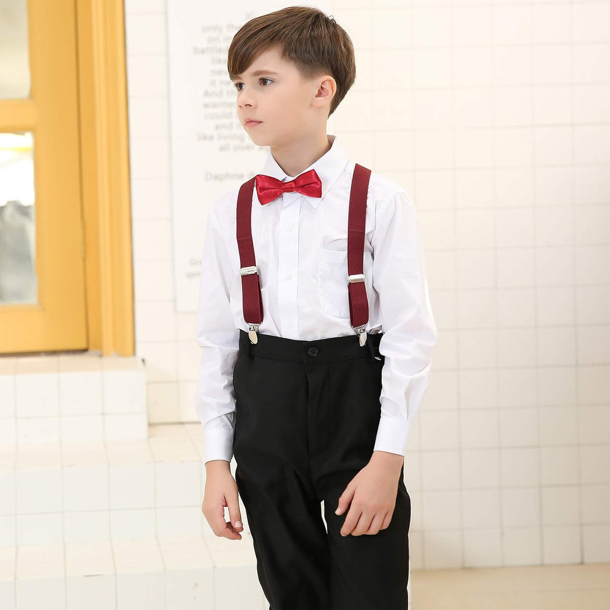 Kajeer Kids Suspender Bowtie Necktie Sets - Adjustable Elastic Classic Accessory Sets for 6 Months to 13 Year Old Boys Girls