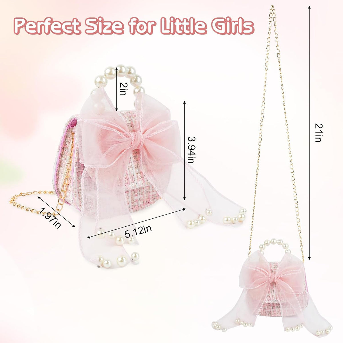 Cute Crossboby Purse with Bowknot Shoulder Bag for Little Girls, Girls Kids Fashion Handbags with Pearl Handle