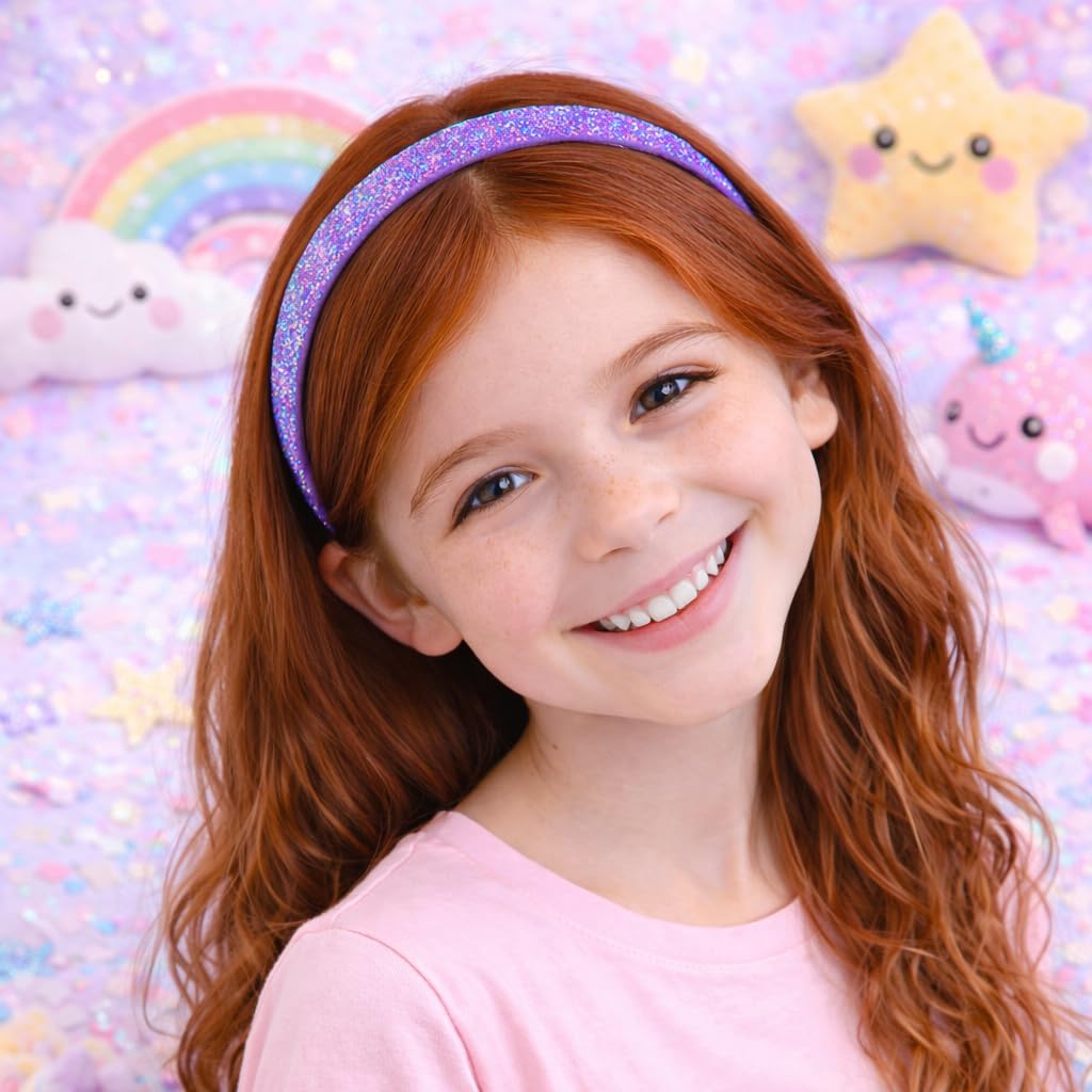 Girls Glitter Headbands, Sparkle Hair Accessories, 6 pack Fun Kids Fashion Head Band Pack, Cute Sparkle Headband Accessory Set - Sparkle Heart Star and Bow, Kids (Stocking Stuffers)