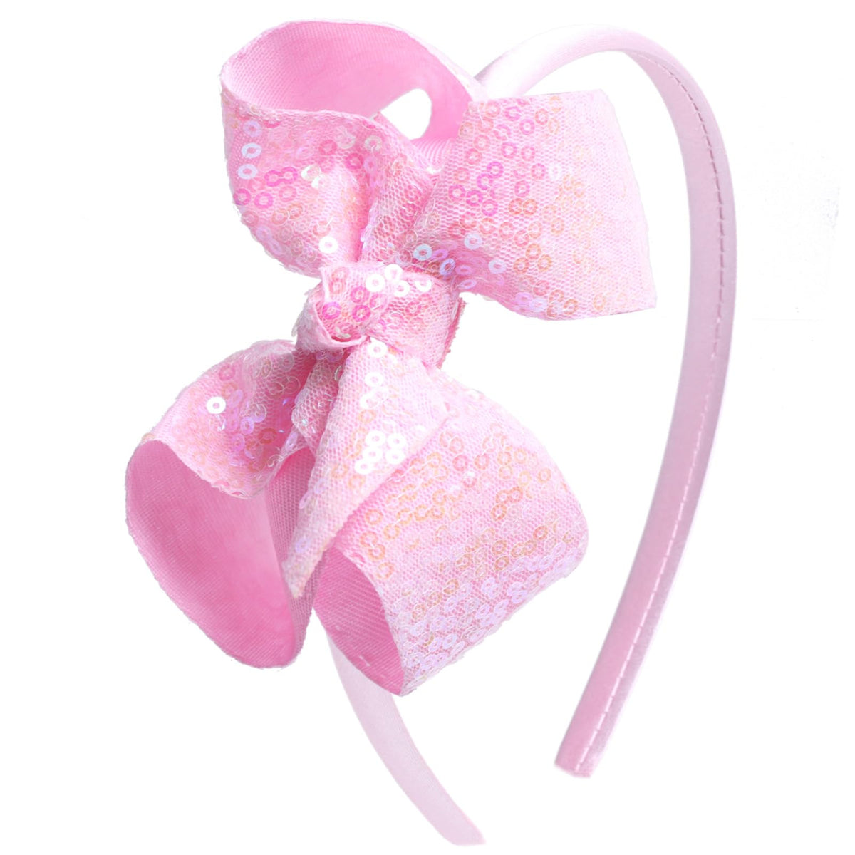 Sparkle Glitter Sequin Bow Headband for Children Girls- Boutique Style Hair Accessory with Bow Ribbon - 2 Piece (HotPink, Pink)