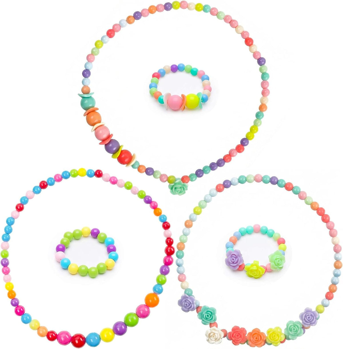 BigOtters 3 Set Toddler Necklace and Bracelet, Play Jewelry for Little Girl