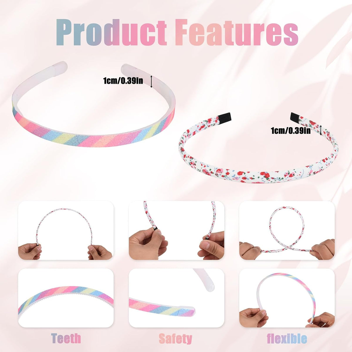 LYroo Headbands for Girls,Cute Glitter Headbands with Teeth Floral Thin Head Bands for Kids Non Slip for Little Girls Hair Accessories