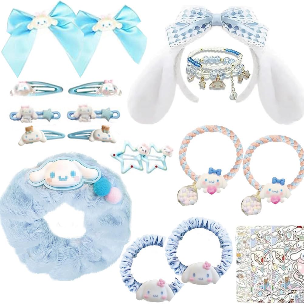 Kawaii Accessories Gifts Set Include 210Pcs Cute Headband, Hair Band, Hair Ties, Hair Clips, Pouch Purse Stickers Necklace Bracelet Set