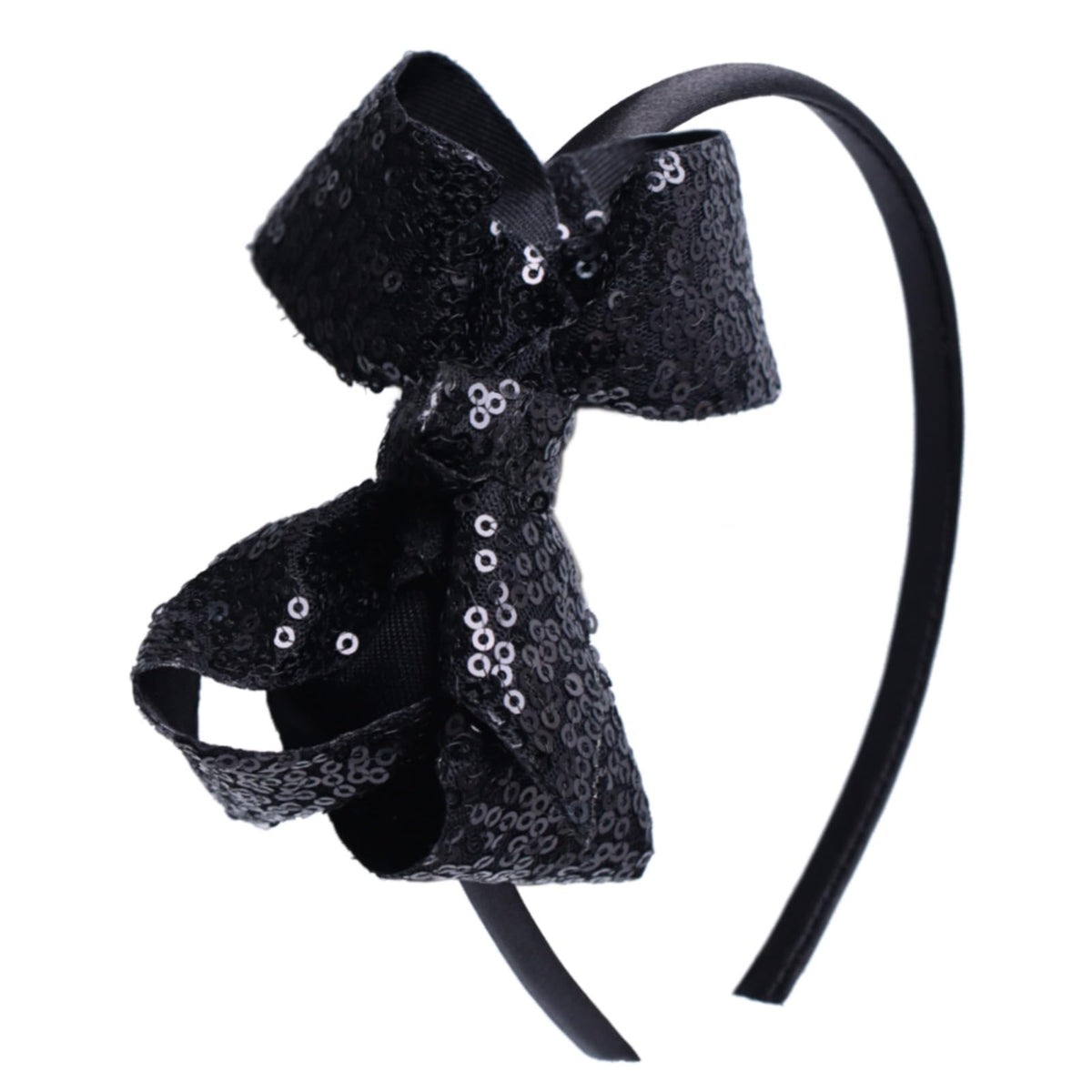 Sparkle Glitter Sequin Bow Headband for Children Girls- Boutique Style Hair Accessory with Bow Ribbon - 2 Piece (HotPink, Pink)