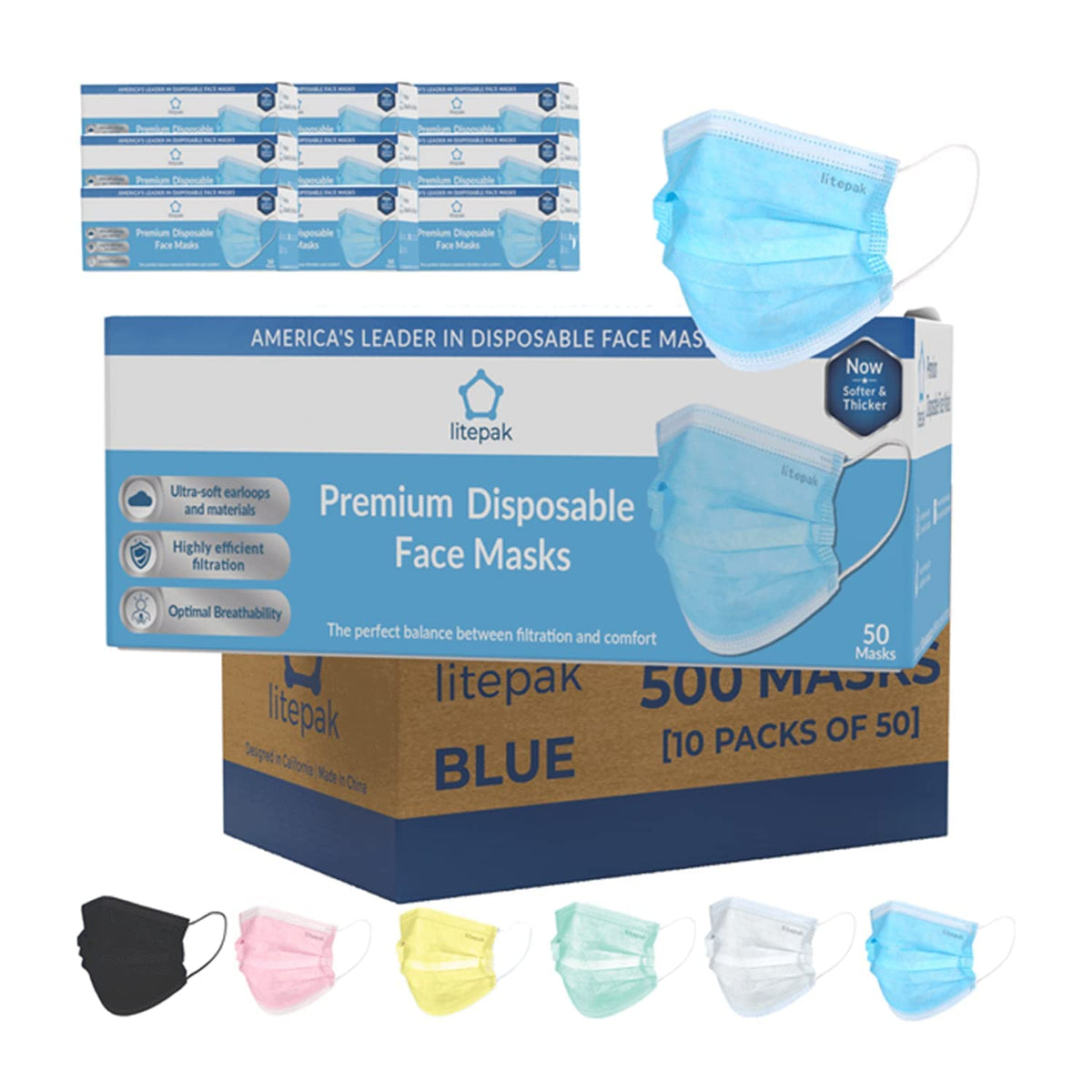 Litepak 500pcs Premium Disposable Face Mask SOFT 3ply Nose Wire
