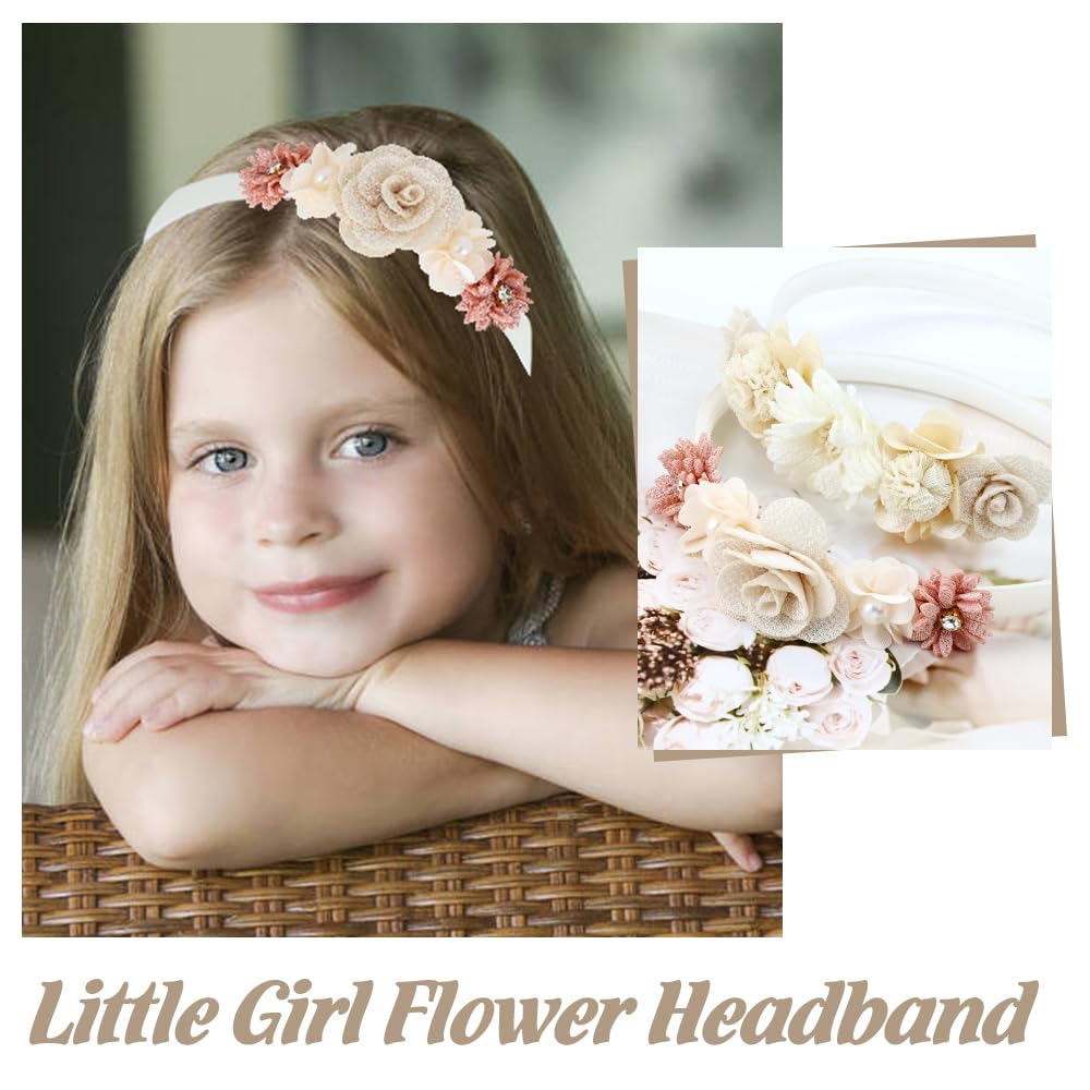 Dizila 5 Pieces Beige Pink Plastic Flower Headbands Floral Hair Bands Hoops Accessories for Baby Girls Toddlers Kids Teens