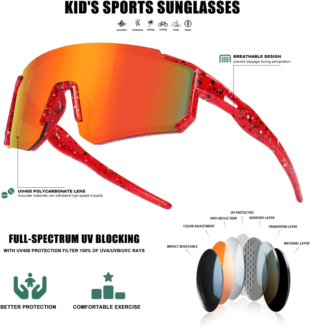 SEKKAF Kids Sunglasses Youth Baseball Sunglasses for Boys Girls Softball Sports Sun Glasses UV Protection