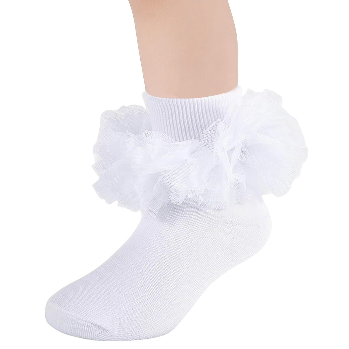 Girls Ruffle Socks Toddler Fluffy Ruffle 4-Layer Lace Dress Socks Turn Cuff Pageant Tutu Socks for Baby Girl Kids