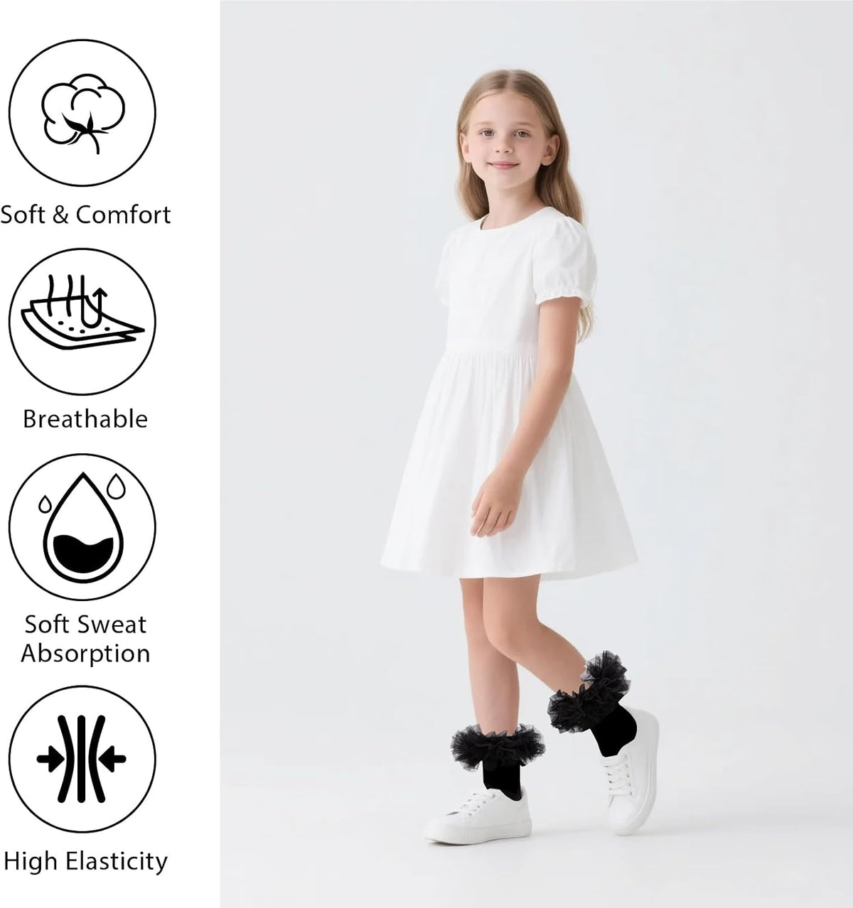 Girls Ruffle Socks Toddler Fluffy Ruffle 4-Layer Lace Dress Socks Turn Cuff Pageant Tutu Socks for Baby Girl Kids