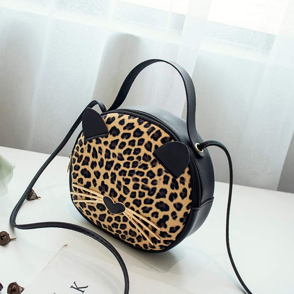 Cute Cat Purse Leopard Crossbody Bag Mini Shoulder Bag Handbags for Kids Women Teens Girls (Brown)