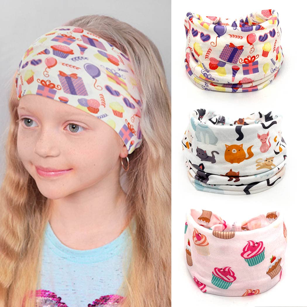Bohend Girls Headbands Wide Knotted Hair Bands 3Pcs Non Slip Elastic Cute Head Bands Workout Yoga Sweatband Hair Accessories for Girls and Kids (B)