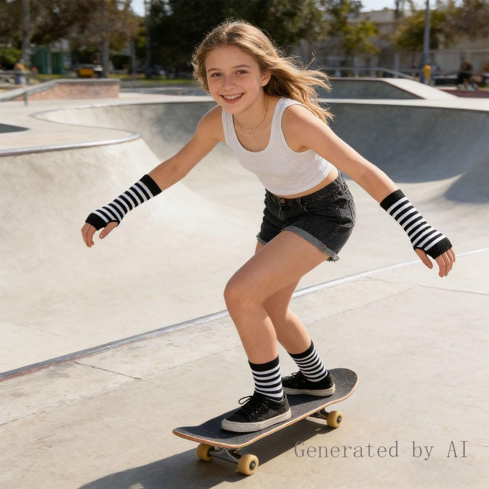 Kids Arm Warmers Gloves Girls Arm Gloves Striped And Rainbow