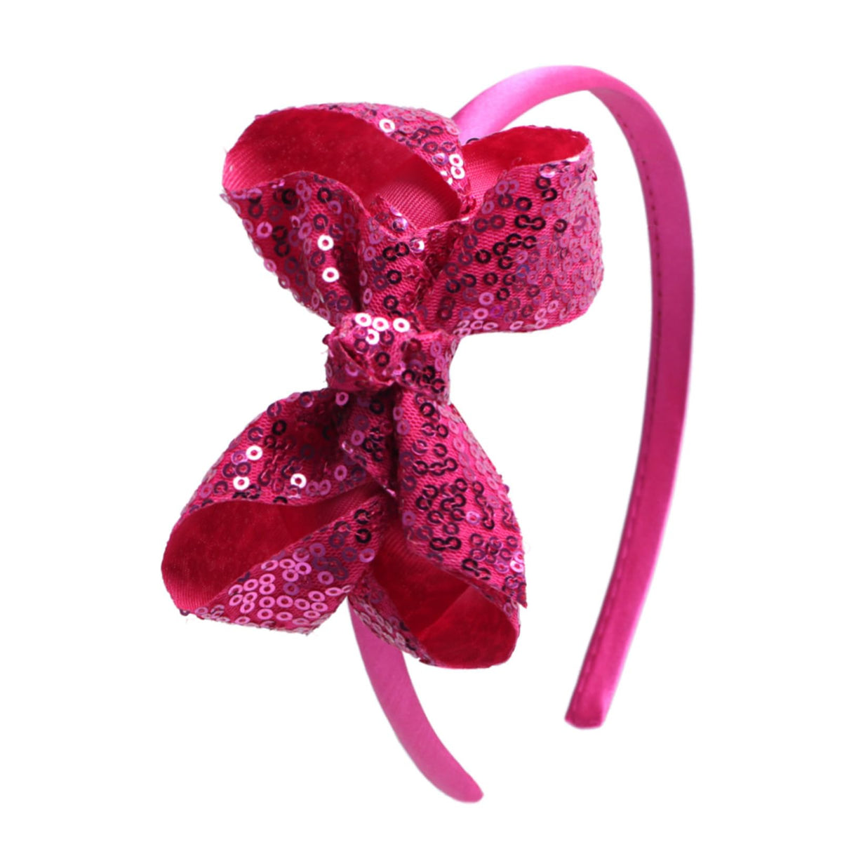 Sparkle Glitter Sequin Bow Headband for Children Girls- Boutique Style Hair Accessory with Bow Ribbon - 2 Piece (HotPink, Pink)