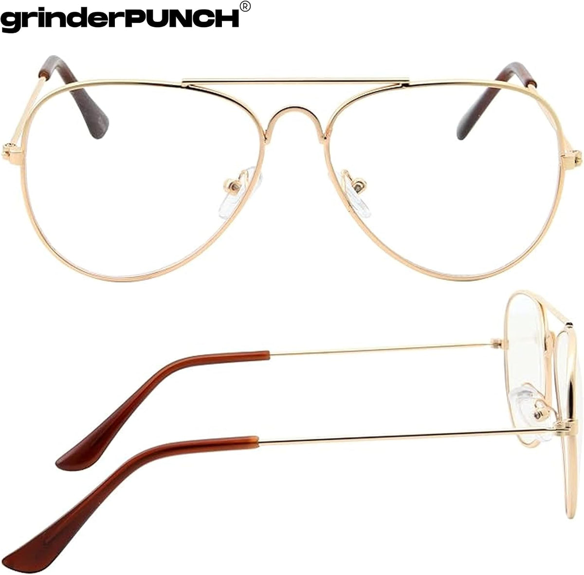 grinderPUNCH Kids Fake Aviator Eye Glasses Clear Lens Children's Non Prescription (Age 3-10)