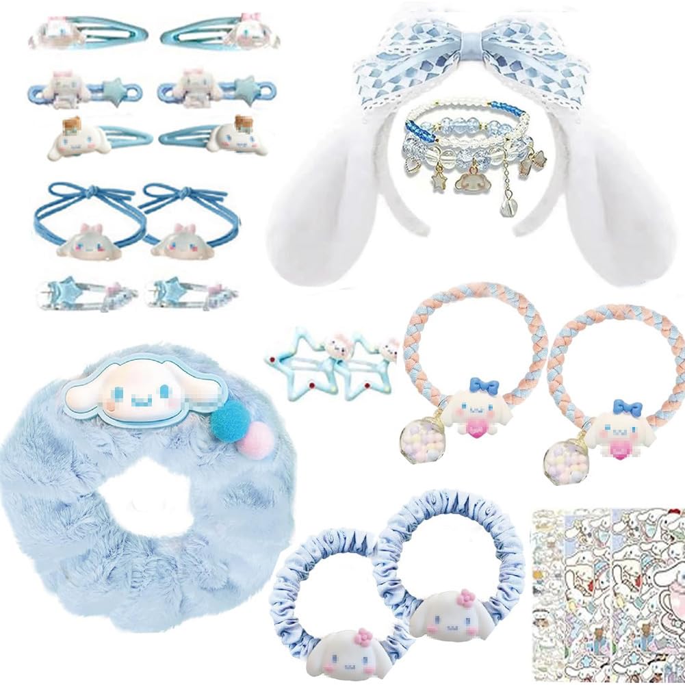 Kawaii Accessories Gifts Set Include 210Pcs Cute Headband, Hair Band, Hair Ties, Hair Clips, Pouch Purse Stickers Necklace Bracelet Set