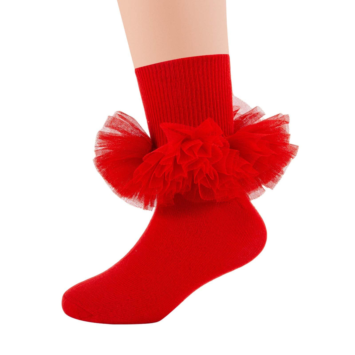 Girls Ruffle Socks Toddler Fluffy Ruffle 4-Layer Lace Dress Socks Turn Cuff Pageant Tutu Socks for Baby Girl Kids