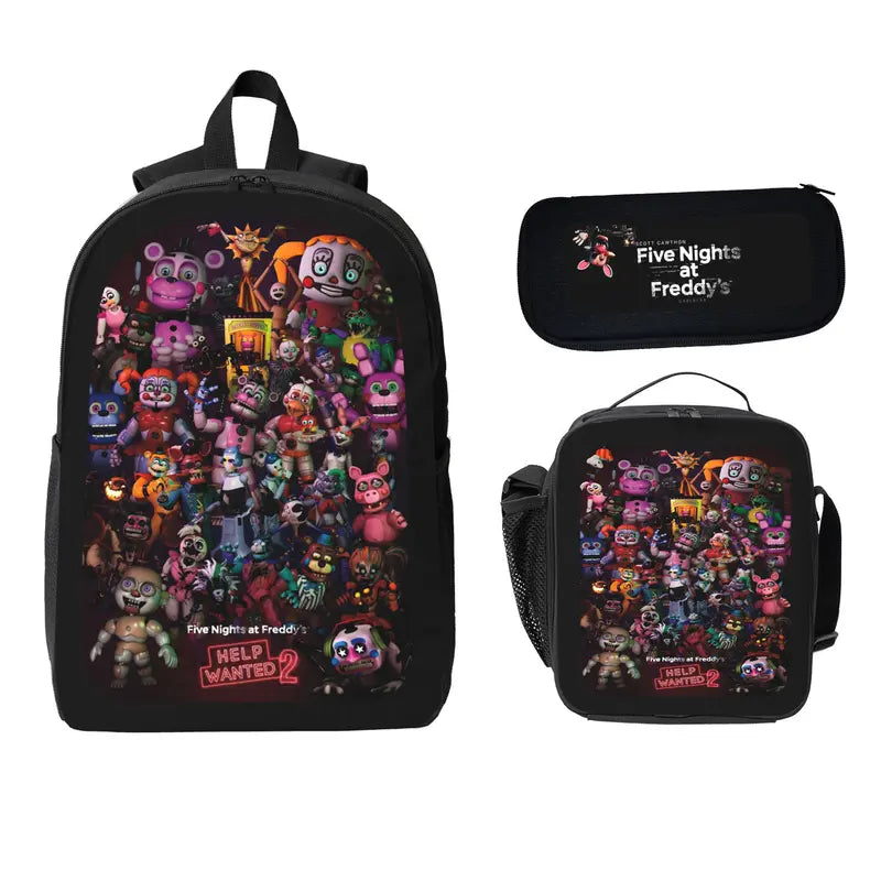 Five Nights At Freddys Backpack Set BackpackLunch Bag Pencil Case Anime FNAF Bookbag Kids Backpack Teen Backpack Travel Backpack Student Gamer Gift Back To School TikTok Viral Trendy Unisex Boys Girls Daily Carry, And Lunchbox Set Backpacks
